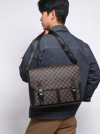 Muška crossbody torbica, karirani uzorak, PU, vodootporna, protiv krađe, otporna na udarce