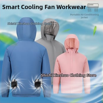 Palton ușor din nylon cu glugă detașabilă, fermoar și buzunare laterale, pentru vară și muncă – imprimeu cu peisaj natural