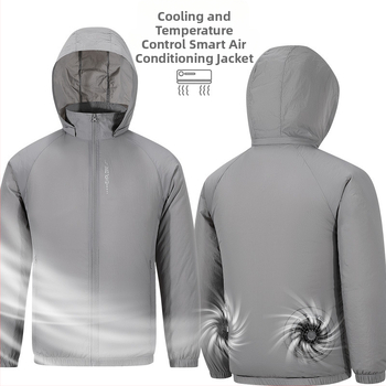 Palton ușor din nylon cu glugă detașabilă, fermoar și buzunare laterale, pentru vară și muncă – imprimeu cu peisaj natural