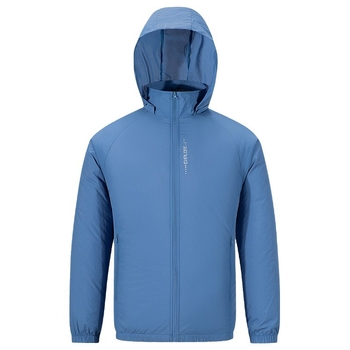 Palton ușor din nylon cu glugă detașabilă, fermoar și buzunare laterale, pentru vară și muncă – imprimeu cu peisaj natural