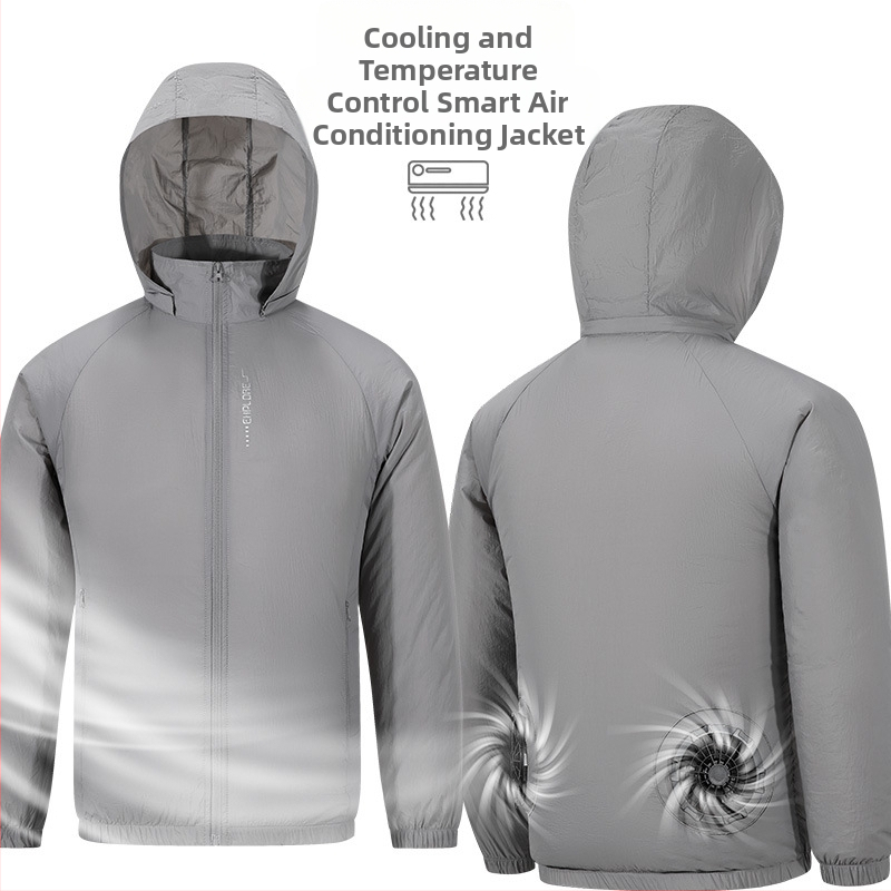 Nylonová ľahká bunda s odnímateľnou kapucňou, zipsom a bočnými vreckami, letné pracovné využitie – potlač prírodnej scenérie