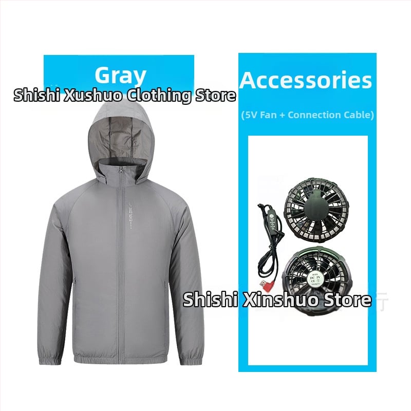 Palton ușor din nylon cu glugă detașabilă, fermoar și buzunare laterale, pentru vară și muncă – imprimeu cu peisaj natural