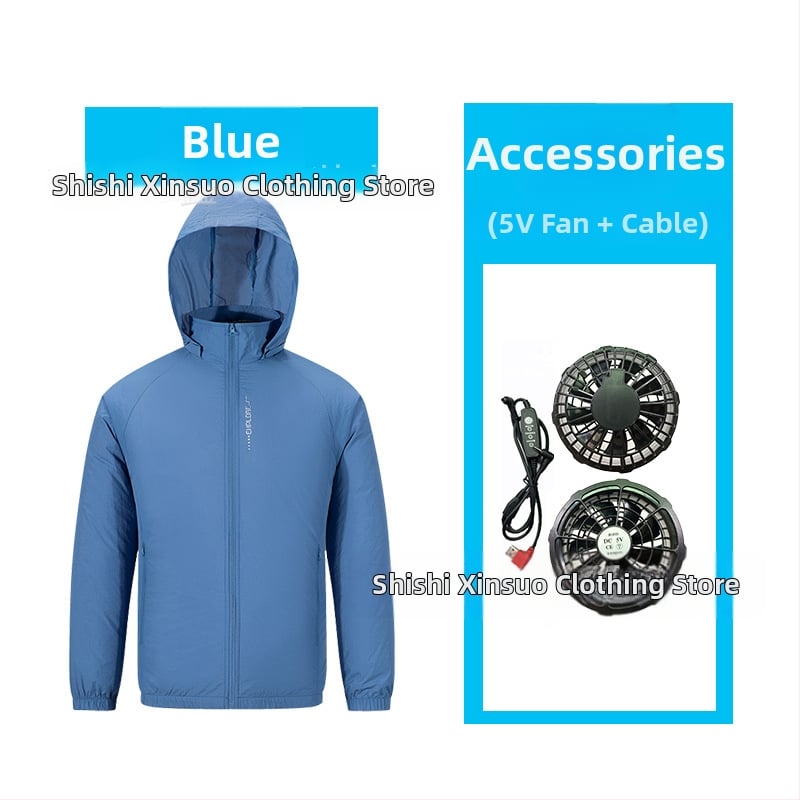 Palton ușor din nylon cu glugă detașabilă, fermoar și buzunare laterale, pentru vară și muncă – imprimeu cu peisaj natural