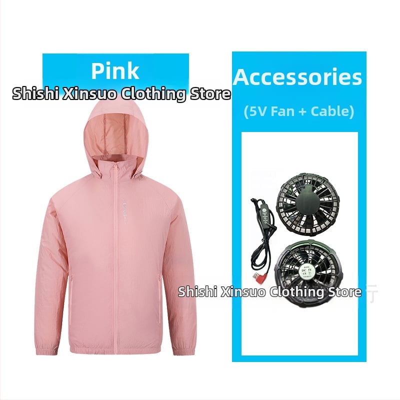 Palton ușor din nylon cu glugă detașabilă, fermoar și buzunare laterale, pentru vară și muncă – imprimeu cu peisaj natural