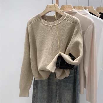 Pulover damă în stil japonez, cu glugă, guler rotund, tricot subțire, lungime scurtă, croială lejeră, culoare uni, material acril/nailon