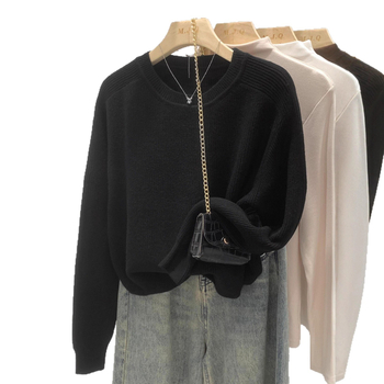 Pulover damă în stil japonez, cu glugă, guler rotund, tricot subțire, lungime scurtă, croială lejeră, culoare uni, material acril/nailon