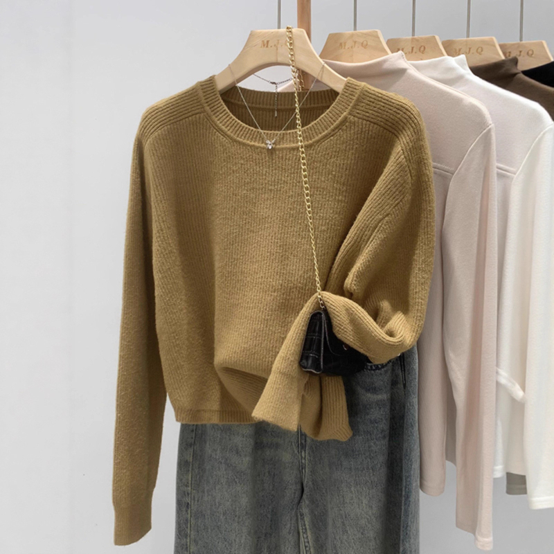 Pulover damă în stil japonez, cu glugă, guler rotund, tricot subțire, lungime scurtă, croială lejeră, culoare uni, material acril/nailon