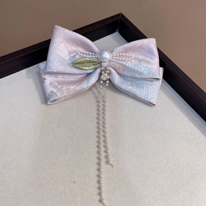 Ръчно изработен комплект аксесоари за коса: жакардова тъкан, включва щипка за коса с панделка и лента за глава; нов китайски стил, висока еластичност