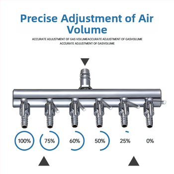 Rozsdamentes acélból készült akváriumi oxigénszelep elosztó független kapcsolóval, szabályzó szeleppel az oxigéncsőhöz, súly 48–279 g