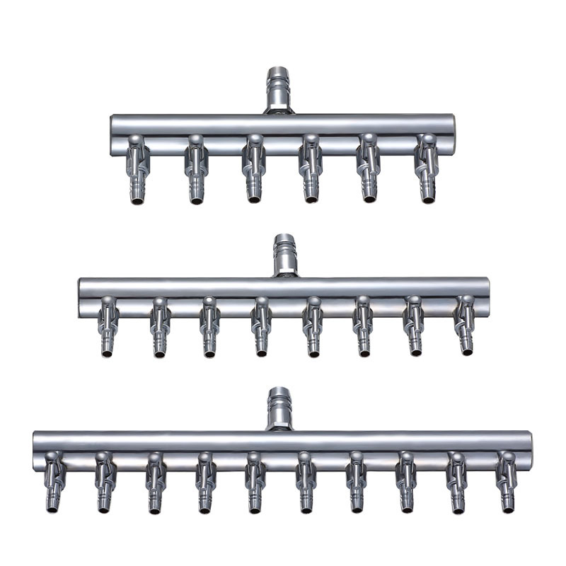 Rozsdamentes acélból készült akváriumi oxigénszelep elosztó független kapcsolóval, szabályzó szeleppel az oxigéncsőhöz, súly 48–279 g