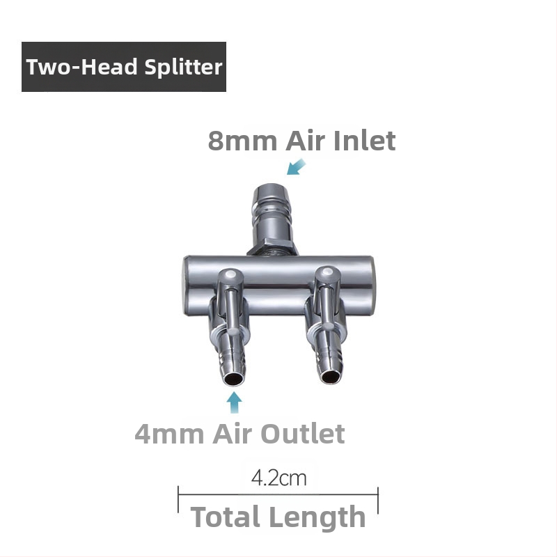 Rozsdamentes acélból készült akváriumi oxigénszelep elosztó független kapcsolóval, szabályzó szeleppel az oxigéncsőhöz, súly 48–279 g