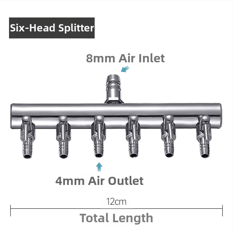 Rozsdamentes acélból készült akváriumi oxigénszelep elosztó független kapcsolóval, szabályzó szeleppel az oxigéncsőhöz, súly 48–279 g