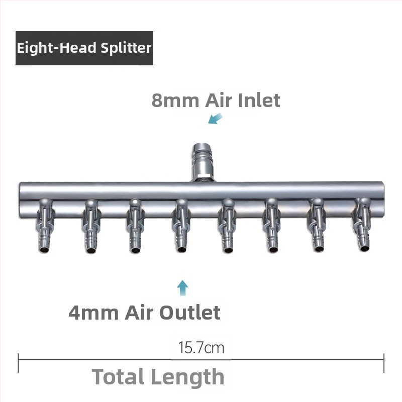 Rozsdamentes acélból készült akváriumi oxigénszelep elosztó független kapcsolóval, szabályzó szeleppel az oxigéncsőhöz, súly 48–279 g