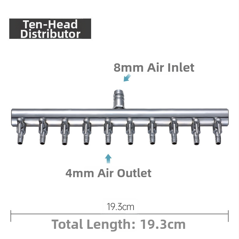 Rozsdamentes acélból készült akváriumi oxigénszelep elosztó független kapcsolóval, szabályzó szeleppel az oxigéncsőhöz, súly 48–279 g