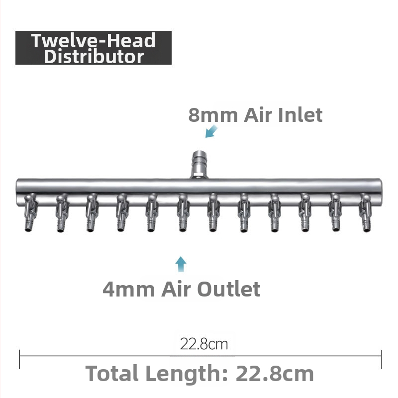 Rozsdamentes acélból készült akváriumi oxigénszelep elosztó független kapcsolóval, szabályzó szeleppel az oxigéncsőhöz, súly 48–279 g