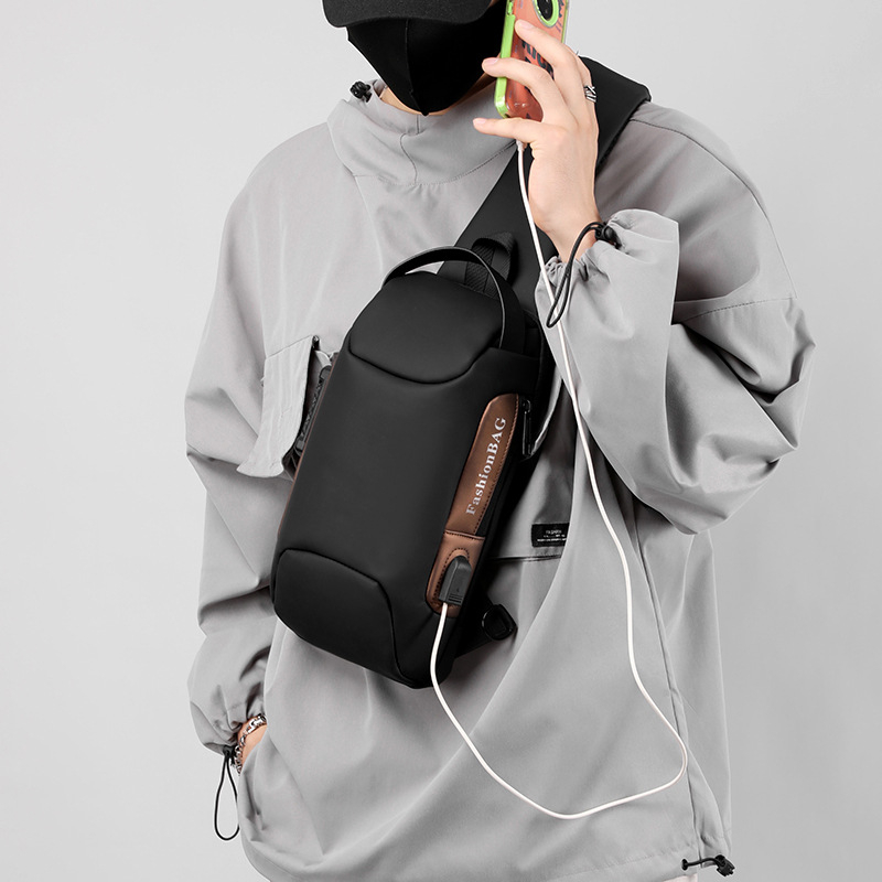 Muška torba za prsa - najlon, protivkrađa, gradski minimalistički stil, jednobojni uzorak, Meitu
