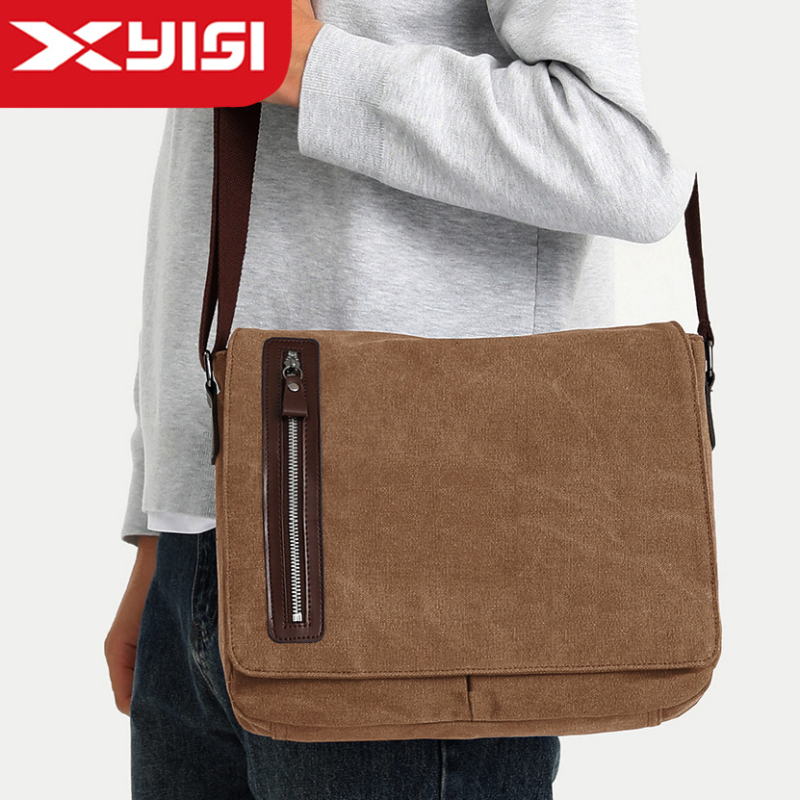XYISI muška torba preko ramena od platna, casual stil, prozračna i otporna na habanje, podstava od poliestera