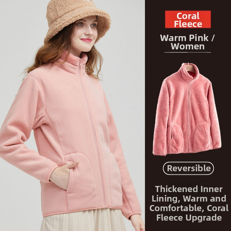 Unisex megfordítható polár fleece kabát kardigán stílusban, 100% kasmír, polár bélés, egyszínű