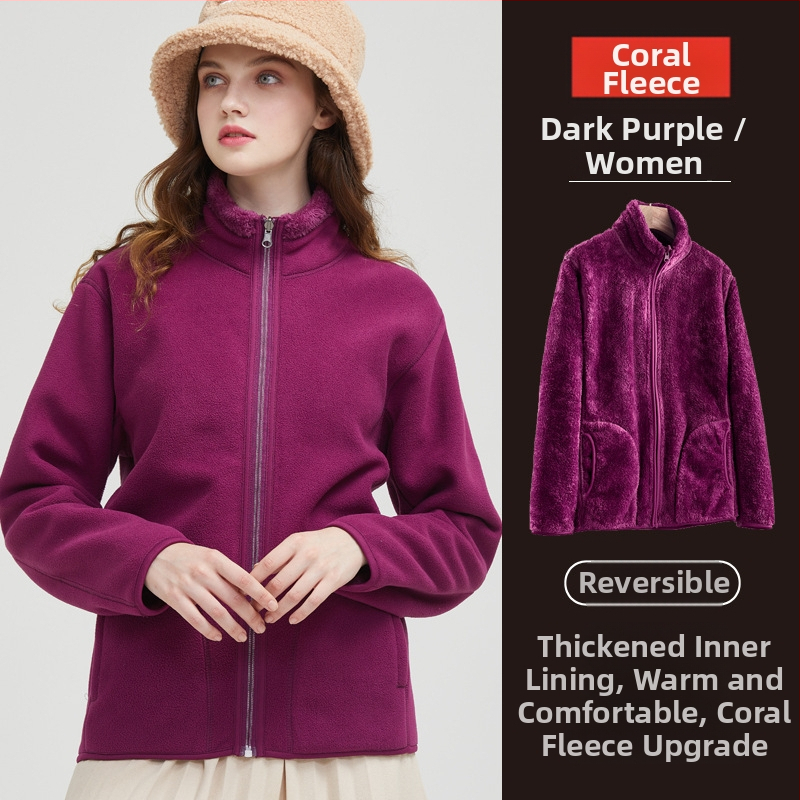 Unisex megfordítható polár fleece kabát kardigán stílusban, 100% kasmír, polár bélés, egyszínű