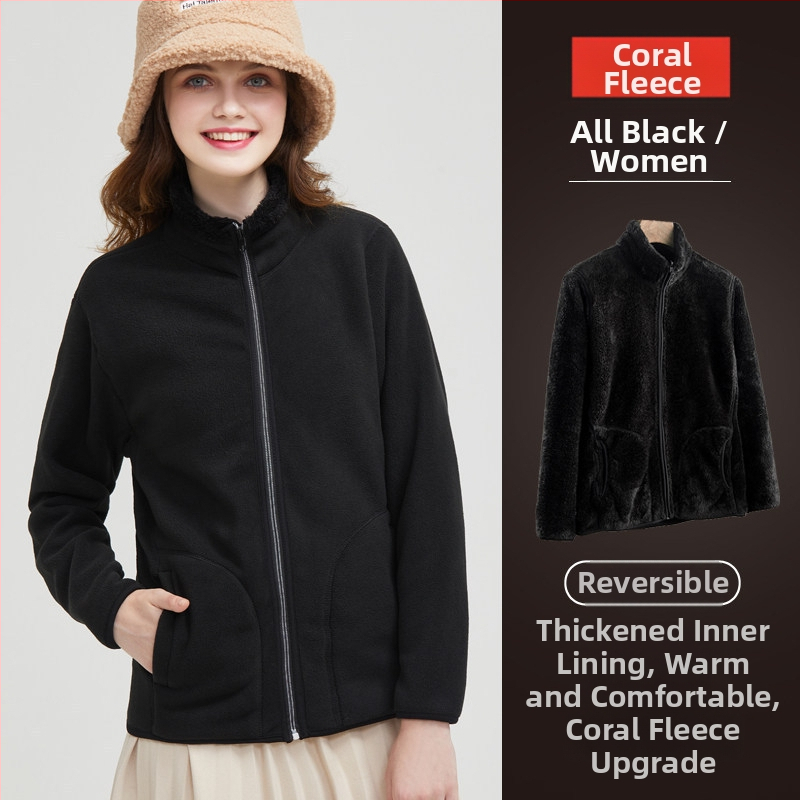 Unisex megfordítható polár fleece kabát kardigán stílusban, 100% kasmír, polár bélés, egyszínű