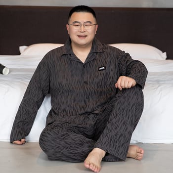 Ανδρικό σετ πιτζάμες από 100% βαμβάκι - καρντιγκάν τύπου με μακριά μανίκια, γιακά με πέτο, παντελόνια, μεσαίου βάρους ύφασμα 161-180 γρ./μ²