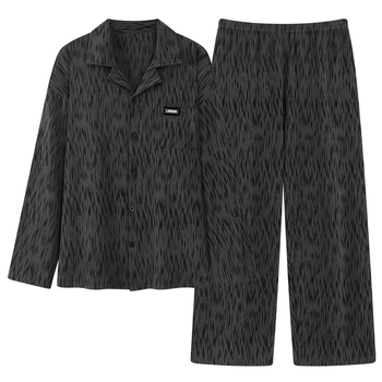 Ανδρικό σετ πιτζάμες από 100% βαμβάκι - καρντιγκάν τύπου με μακριά μανίκια, γιακά με πέτο, παντελόνια, μεσαίου βάρους ύφασμα 161-180 γρ./μ²