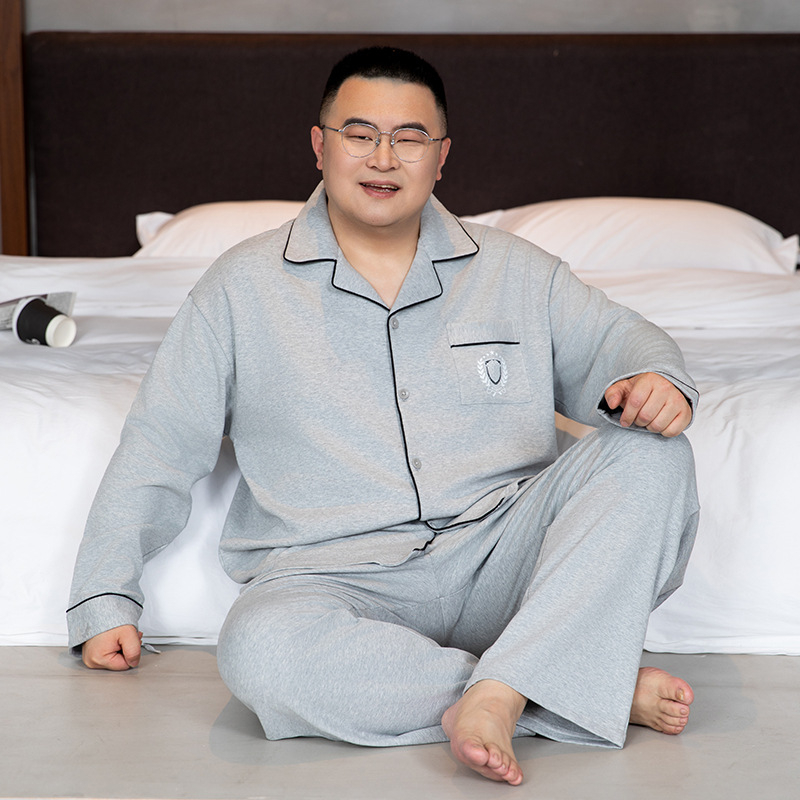 Ανδρικό σετ πιτζάμες από 100% βαμβάκι - καρντιγκάν τύπου με μακριά μανίκια, γιακά με πέτο, παντελόνια, μεσαίου βάρους ύφασμα 161-180 γρ./μ²