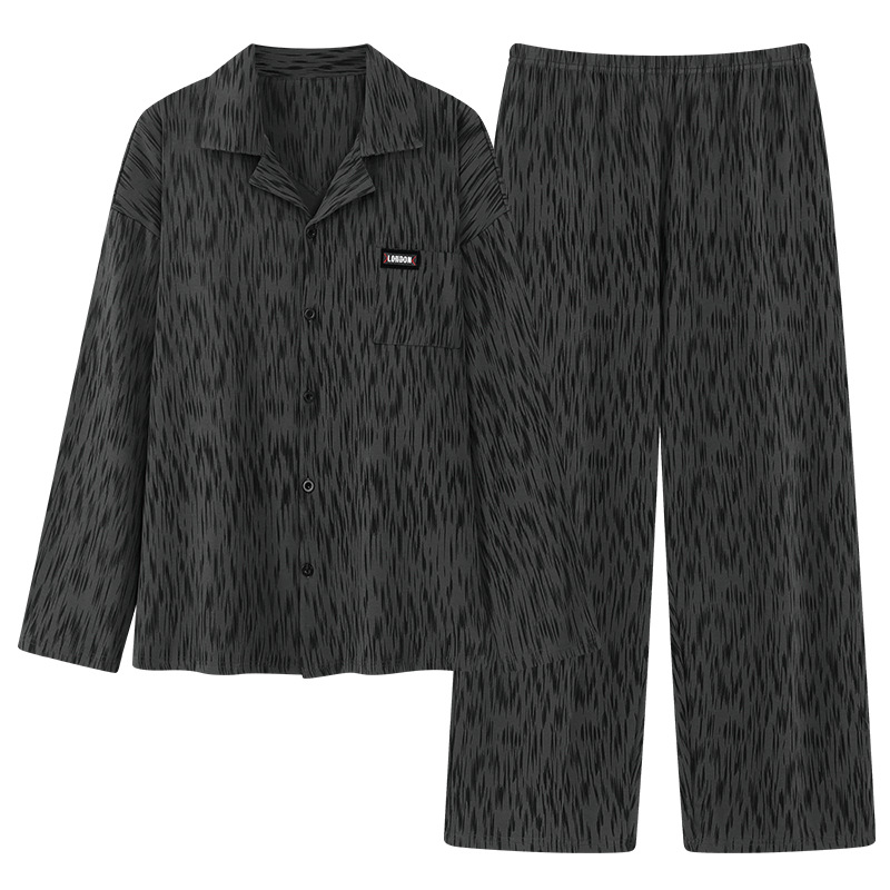 Ανδρικό σετ πιτζάμες από 100% βαμβάκι - καρντιγκάν τύπου με μακριά μανίκια, γιακά με πέτο, παντελόνια, μεσαίου βάρους ύφασμα 161-180 γρ./μ²