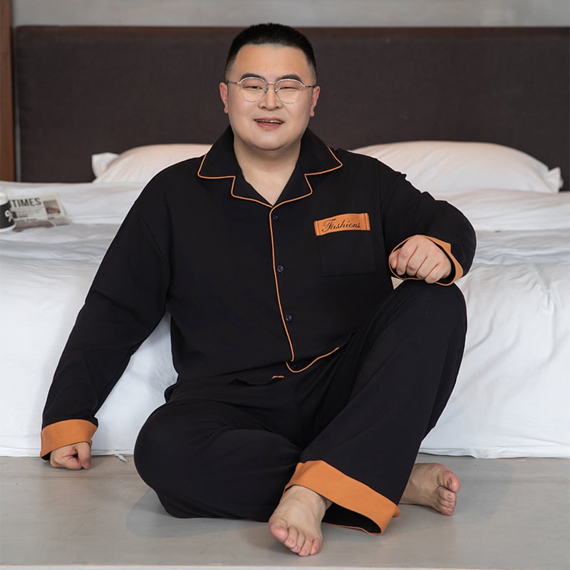 Ανδρικό σετ πιτζάμες από 100% βαμβάκι - καρντιγκάν τύπου με μακριά μανίκια, γιακά με πέτο, παντελόνια, μεσαίου βάρους ύφασμα 161-180 γρ./μ²