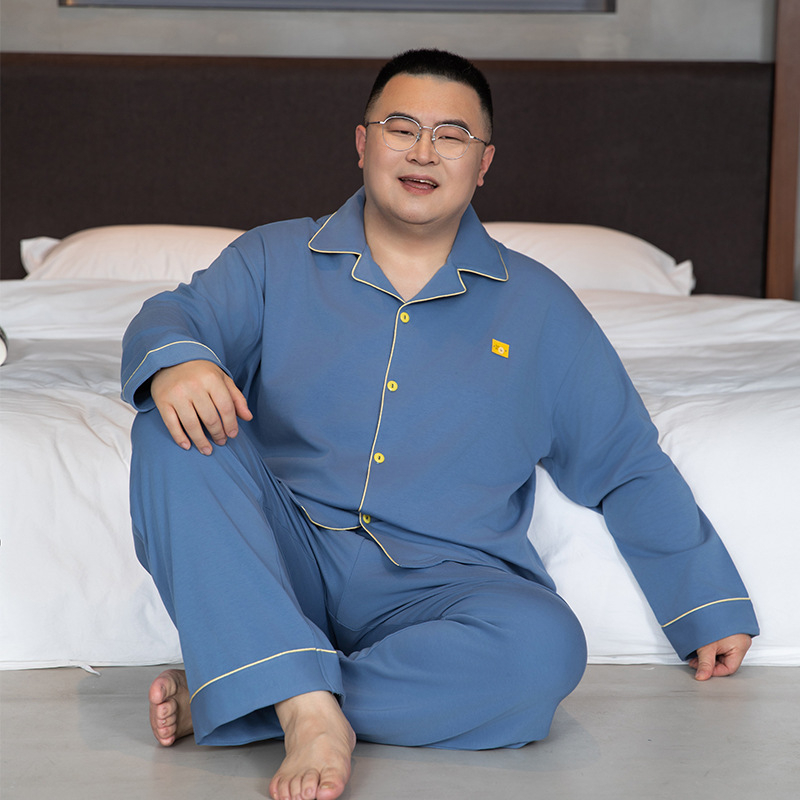 Ανδρικό σετ πιτζάμες από 100% βαμβάκι - καρντιγκάν τύπου με μακριά μανίκια, γιακά με πέτο, παντελόνια, μεσαίου βάρους ύφασμα 161-180 γρ./μ²