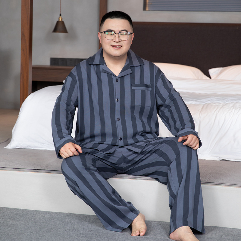 Ανδρικό σετ πιτζάμες από 100% βαμβάκι - καρντιγκάν τύπου με μακριά μανίκια, γιακά με πέτο, παντελόνια, μεσαίου βάρους ύφασμα 161-180 γρ./μ²