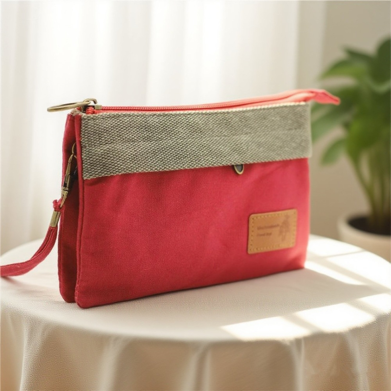 Platnena ženska clutch torba, gradski minimalistički stil, horizontalni kvadratni oblik, zatvarač, unutarnji pretinci za telefon, ID i pretinac sa zatvaračem