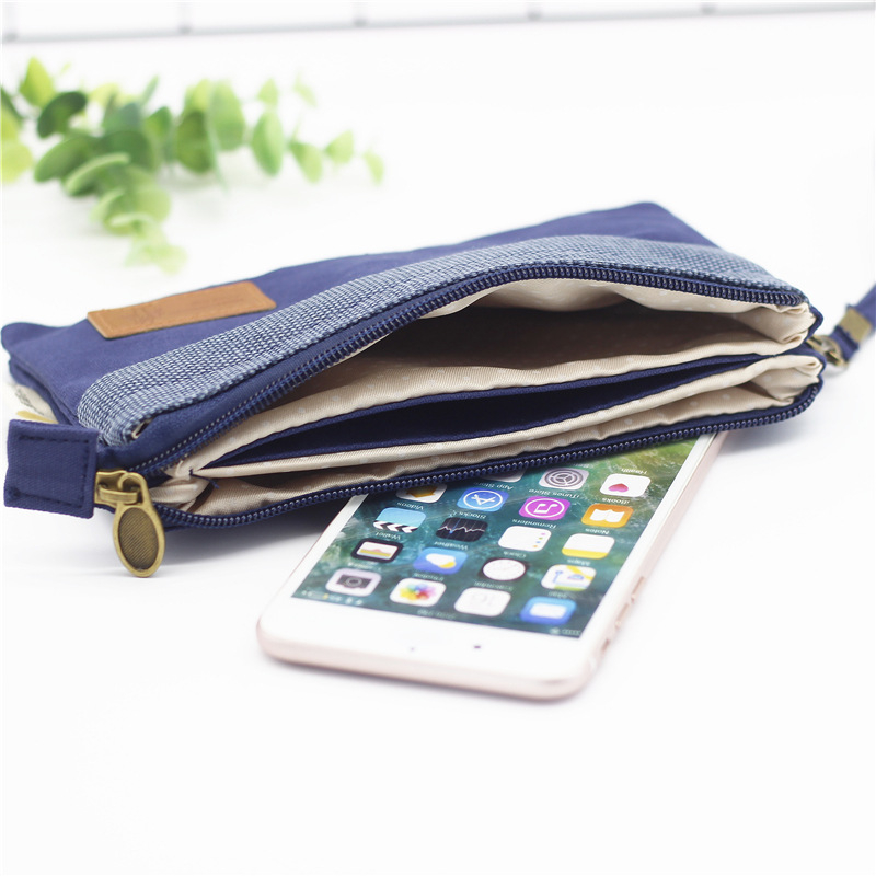 Platnena ženska clutch torba, gradski minimalistički stil, horizontalni kvadratni oblik, zatvarač, unutarnji pretinci za telefon, ID i pretinac sa zatvaračem