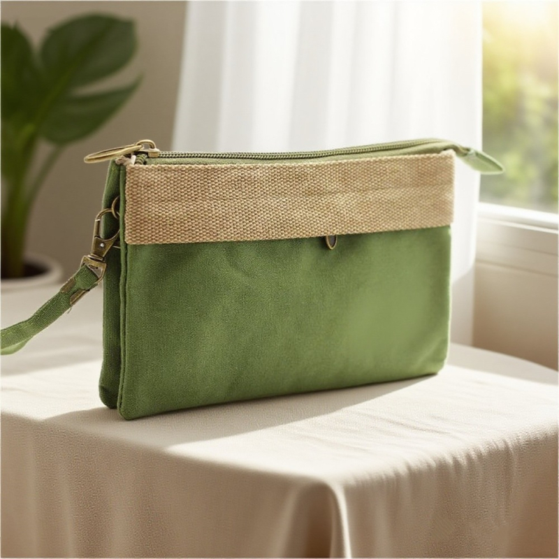 Platnena ženska clutch torba, gradski minimalistički stil, horizontalni kvadratni oblik, zatvarač, unutarnji pretinci za telefon, ID i pretinac sa zatvaračem