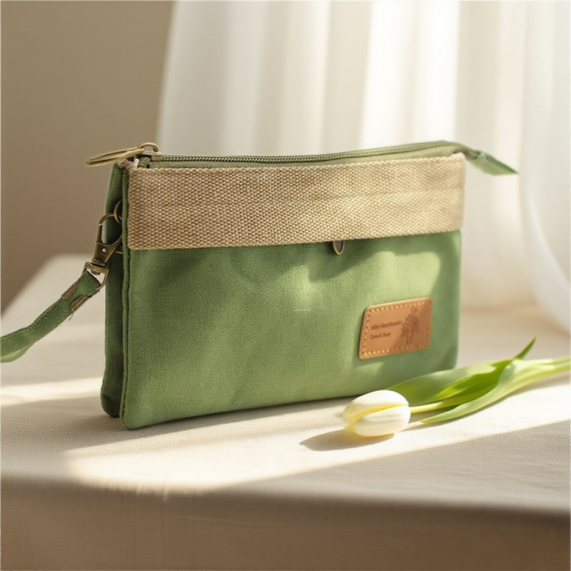 Platnena ženska clutch torba, gradski minimalistički stil, horizontalni kvadratni oblik, zatvarač, unutarnji pretinci za telefon, ID i pretinac sa zatvaračem