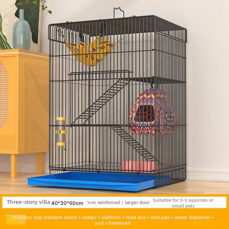 Τριώροφο μεταλλικό κλουβί για χάμστερ — τετράγωνο σχήμα, εύκολο στον καθαρισμό