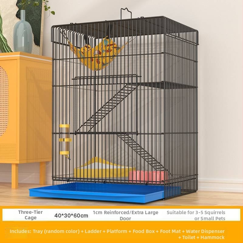 Τριώροφο μεταλλικό κλουβί για χάμστερ — τετράγωνο σχήμα, εύκολο στον καθαρισμό