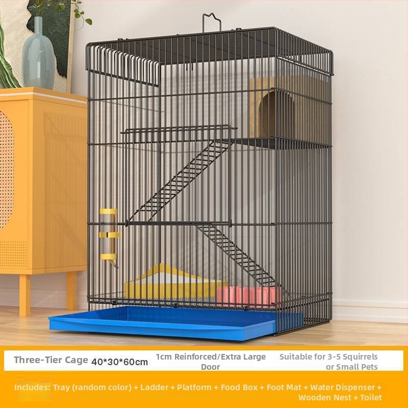 Τριώροφο μεταλλικό κλουβί για χάμστερ — τετράγωνο σχήμα, εύκολο στον καθαρισμό
