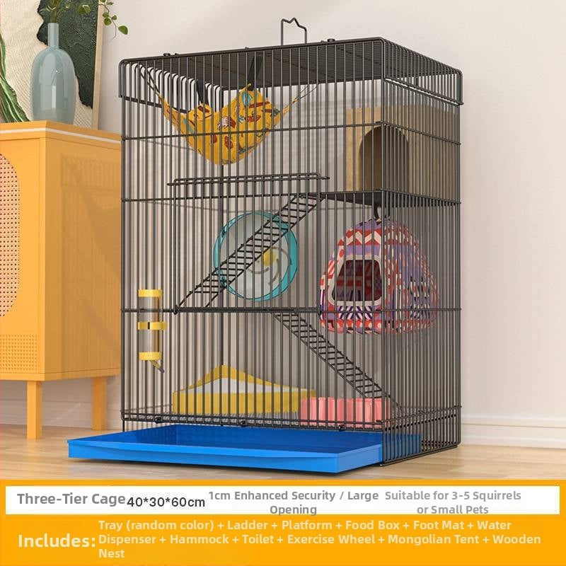 Τριώροφο μεταλλικό κλουβί για χάμστερ — τετράγωνο σχήμα, εύκολο στον καθαρισμό