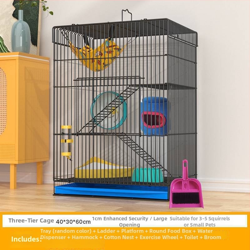Τριώροφο μεταλλικό κλουβί για χάμστερ — τετράγωνο σχήμα, εύκολο στον καθαρισμό