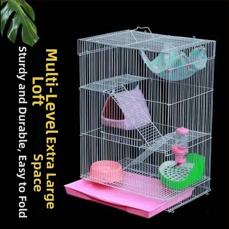 Τριώροφο μεταλλικό κλουβί για χάμστερ — τετράγωνο σχήμα, εύκολο στον καθαρισμό