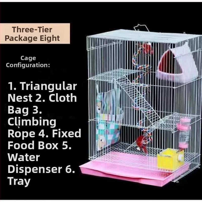 Τριώροφο μεταλλικό κλουβί για χάμστερ — τετράγωνο σχήμα, εύκολο στον καθαρισμό