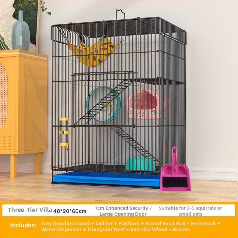 Τριώροφο μεταλλικό κλουβί για χάμστερ — τετράγωνο σχήμα, εύκολο στον καθαρισμό