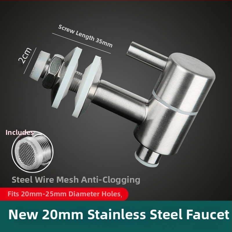 Vinový kohútik z nehrdzavejúcej ocele s filtrom - 304, keramický diskový ventil, priemer sedla 20 mm, vstupný/výstupný priemer potrubia 20 mm, brúsený povrch