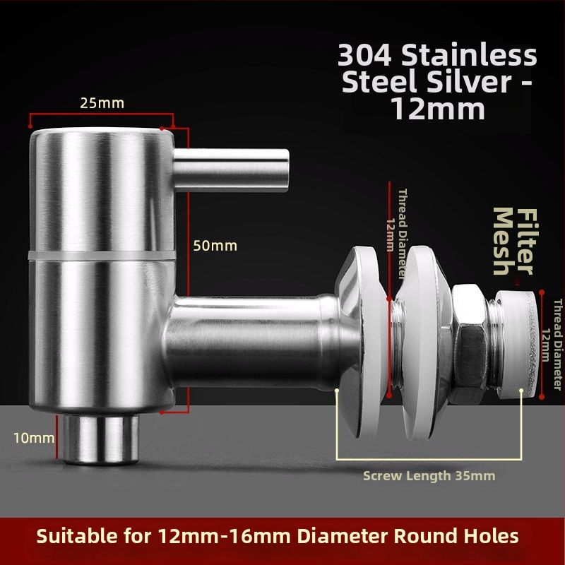 Vinový kohútik z nehrdzavejúcej ocele s filtrom - 304, keramický diskový ventil, priemer sedla 20 mm, vstupný/výstupný priemer potrubia 20 mm, brúsený povrch