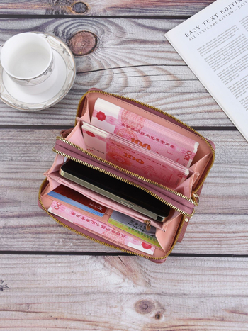 Ženski novčanik s velikim kapacitetom, više pretinaca za kartice, dvostruki zatvarač, stil clutch, PU koža