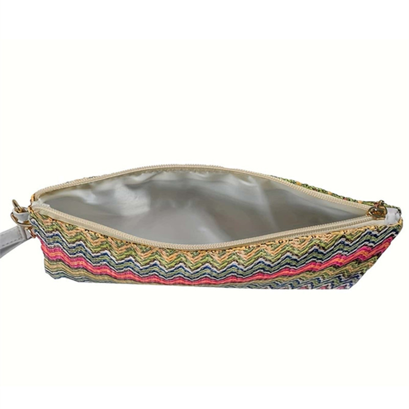 Damska clutch torbica od slame, horizontalni kvadratni oblik, zatvarač, poliester podstava, odvojiva ručka