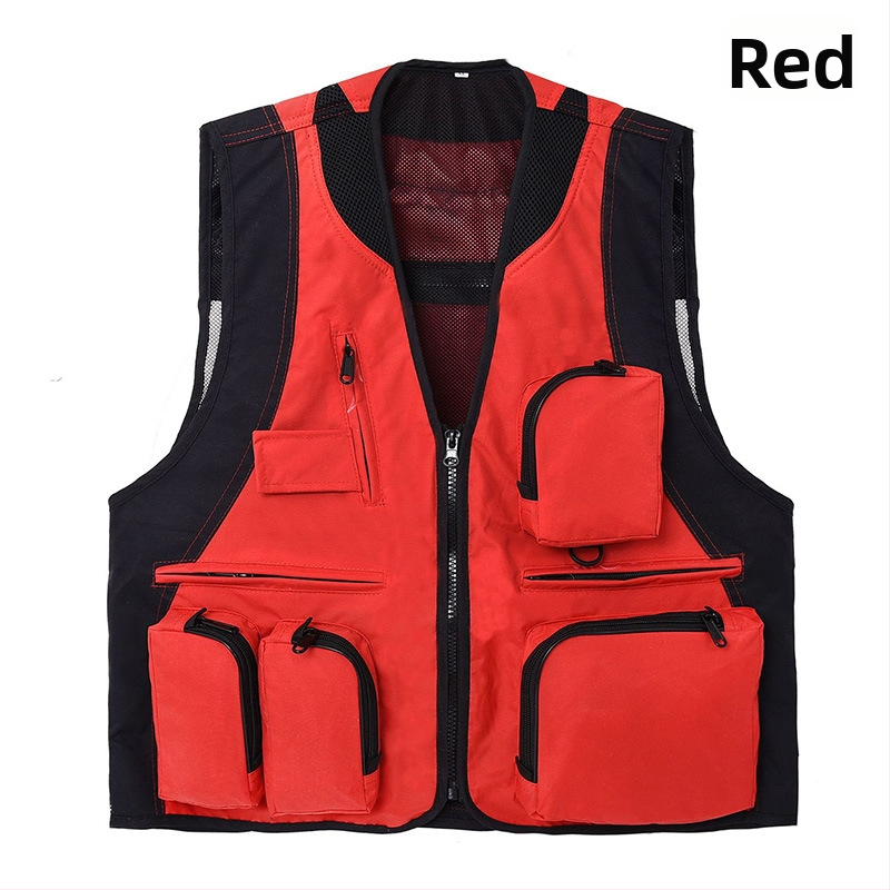 Εξωτερικό γιλέκο με πολλαπλές τσέπες, αδιάβροχο, με λογότυπο, φερμουάρ, χωρίς κουκούλα, χαλαρή γραμμή