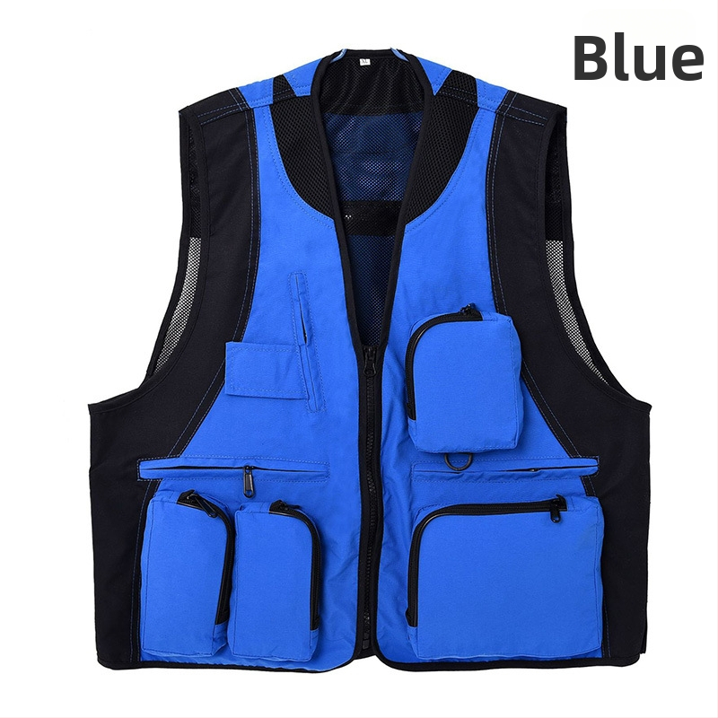 Εξωτερικό γιλέκο με πολλαπλές τσέπες, αδιάβροχο, με λογότυπο, φερμουάρ, χωρίς κουκούλα, χαλαρή γραμμή