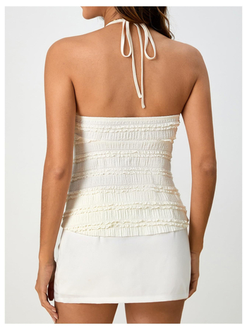 Top s čipkou, halter výstrih, voľný strih, krátka dĺžka, polyestrová látka, Leto 2025